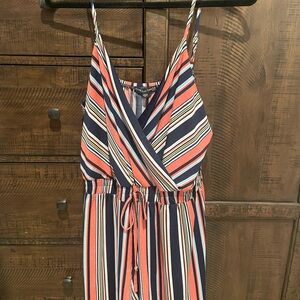 Three Hearts Striped Romper Navy and Coral